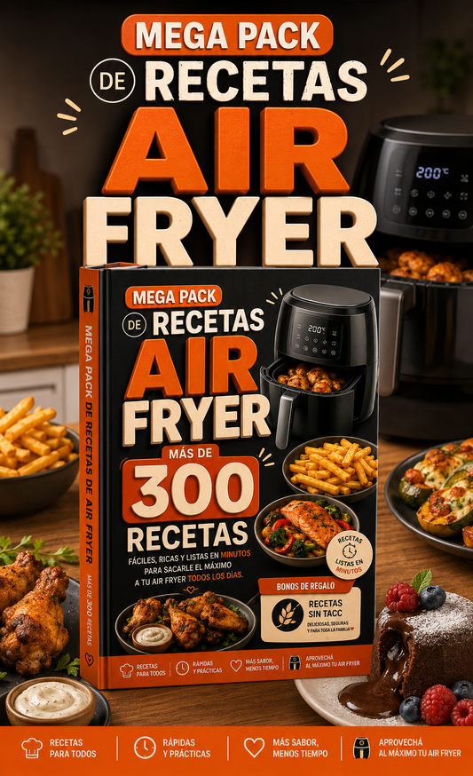 Mega Pack Air Fryer: +300 Recetas Fáciles + Bonos Exclusivos Sin TACC 🍟🔥